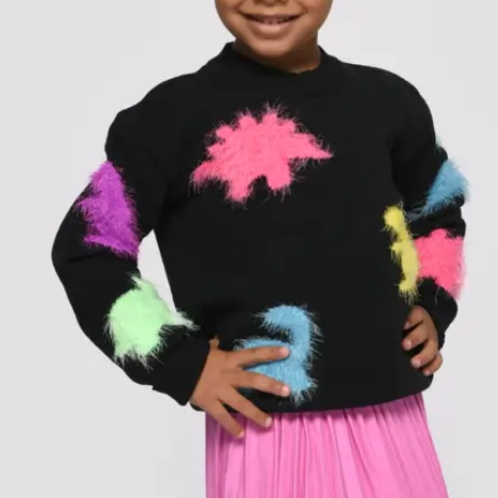 GIRLS Fuzzy Dino Print Sweater